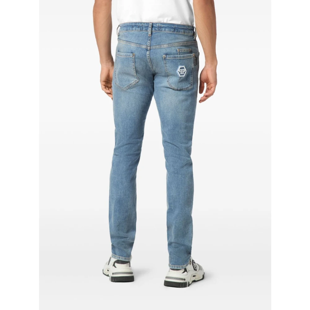 Philipp Plein Gewassen Denim Jeans met Logopatch Blue Heren