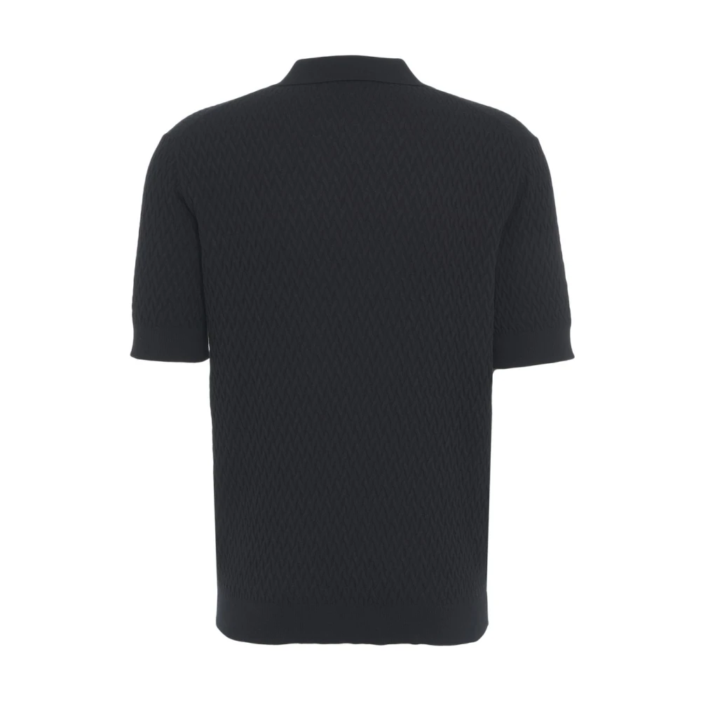 Paolo Pecora Zwarte Gebreide Poloshirt Stijlvol Casual Black Heren