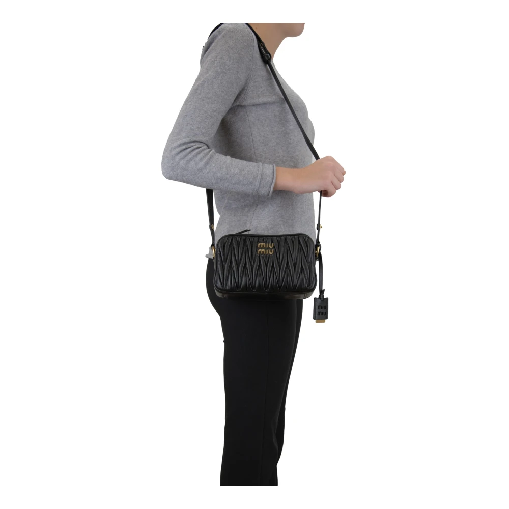 Miu Leren Dames Schoudertas met Rits Black Dames