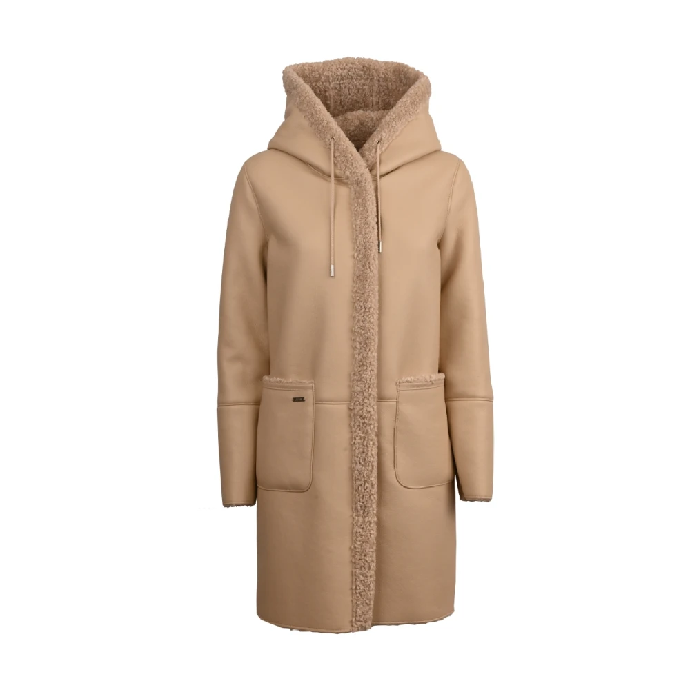Guess Shearling Hooded Parka Jas Beige Dames