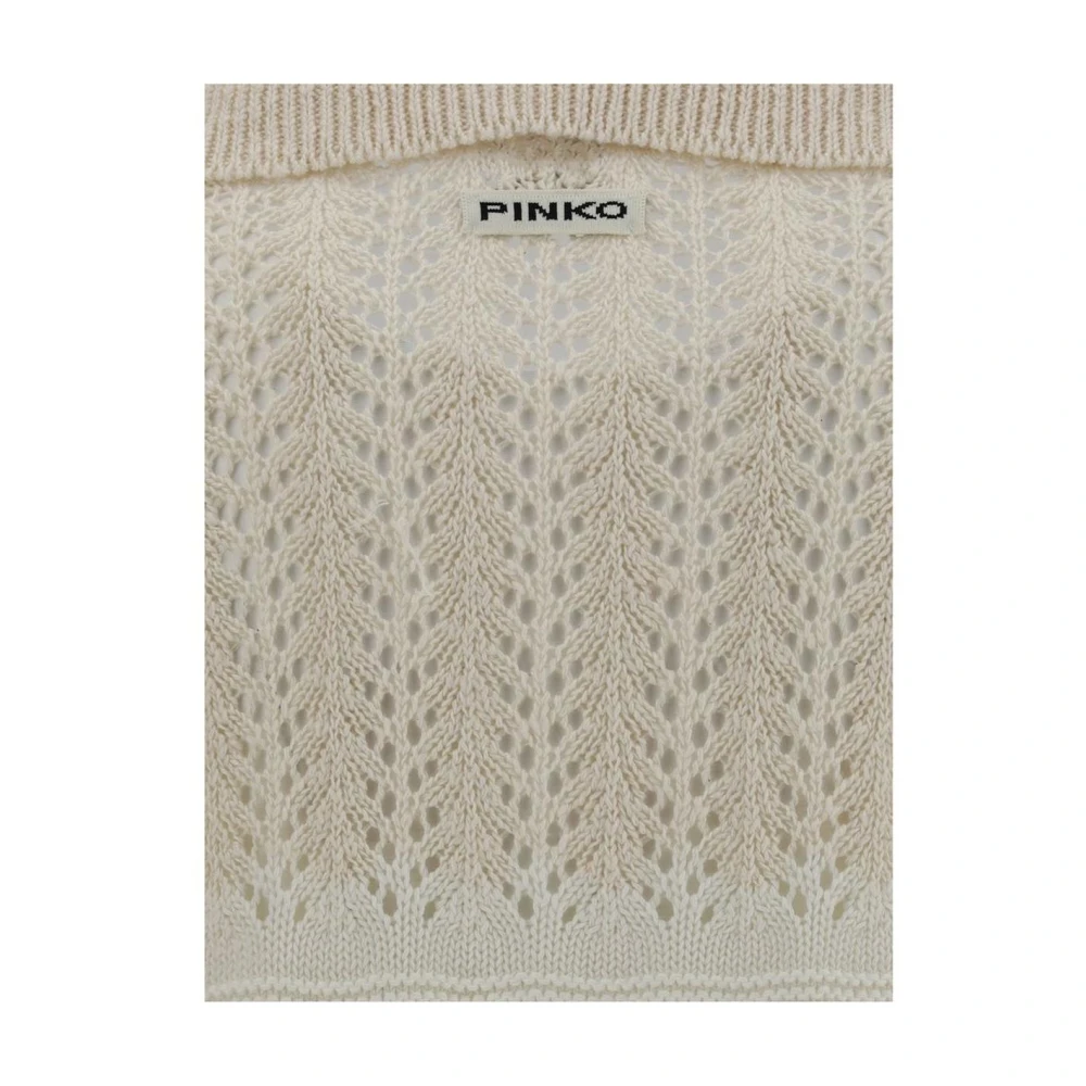 pinko Geperforeerde V-hals trui met geribbelde zoom White Dames