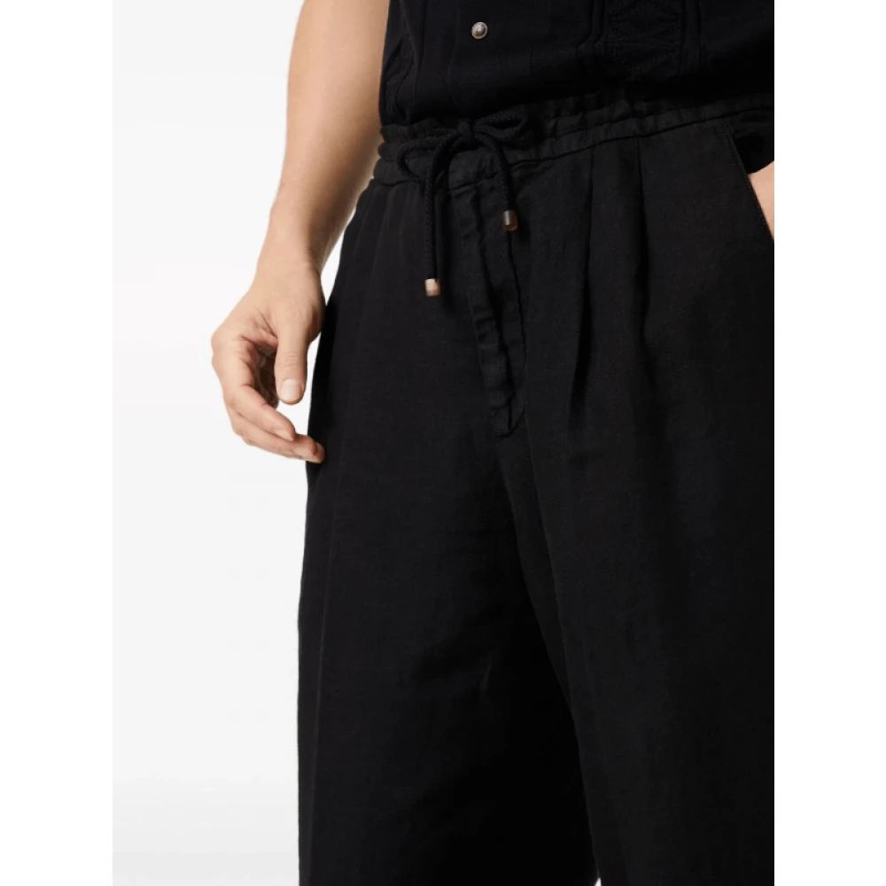 BRUNELLO CUCINELLI Zwarte Linnen Straight-Leg Track Pants Black Heren