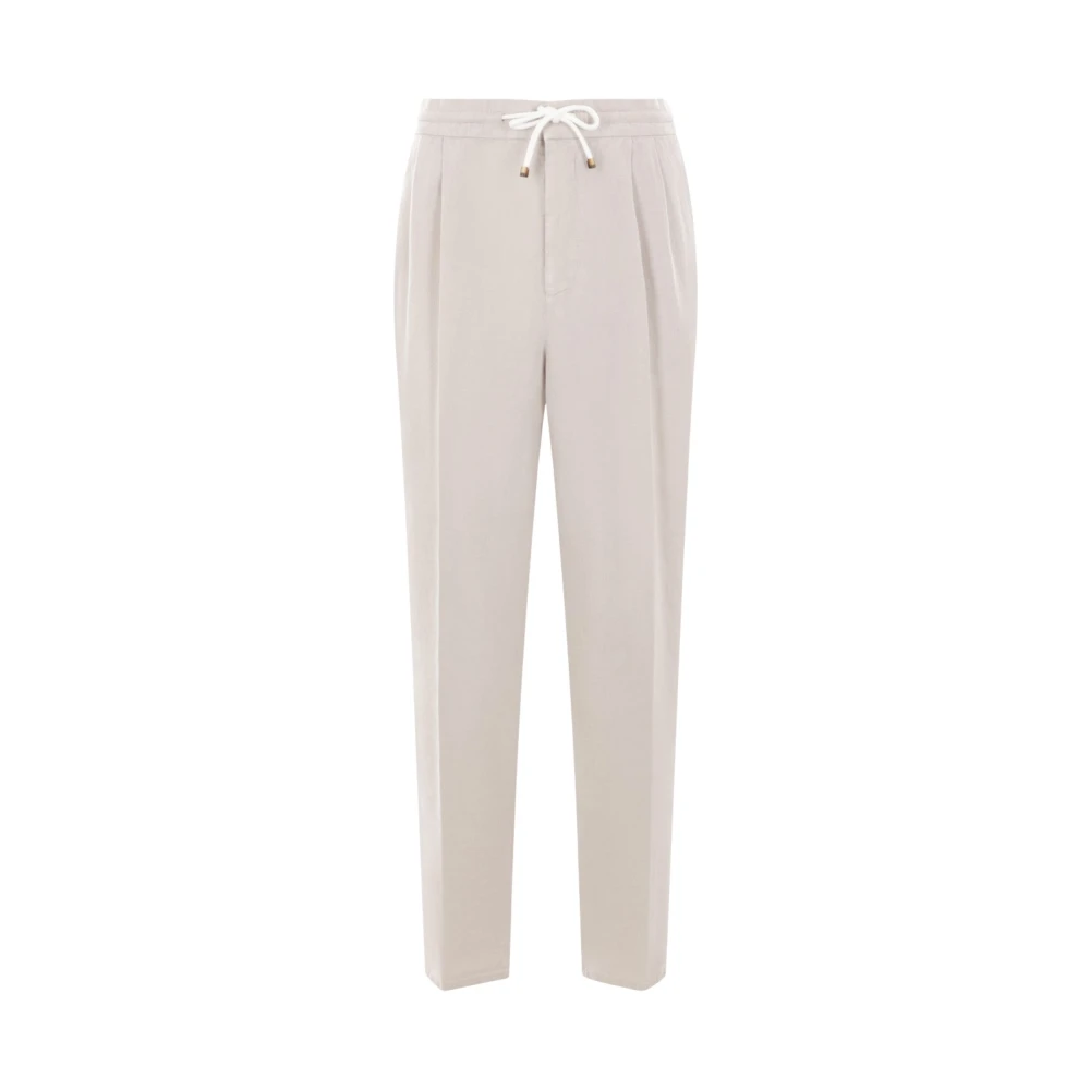 BRUNELLO CUCINELLI Beige Linnen Gabardine Elastische Taille Broek Pink Heren