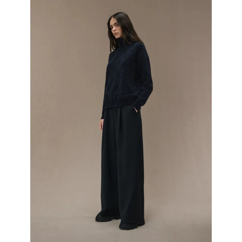 RRD Embossed Chenille Turtleneck Sweater Blue Dames