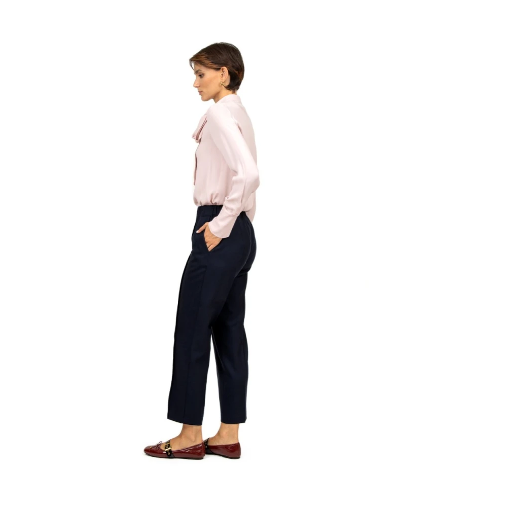 Semicouture Blauwe Flanellen Broek met Elastische Taille Blue Dames
