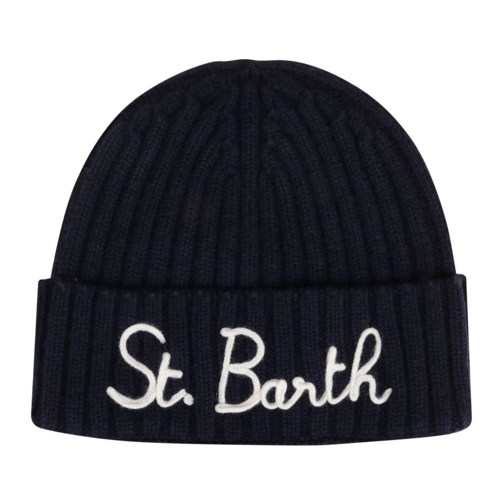 MC2 Saint Barth Blauwe wollen muts met logoborduursel Blue Heren