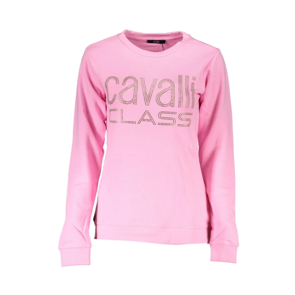 Cavalli Class Roze Rhinestone Crew Neck Sweatshirt Pink Dames