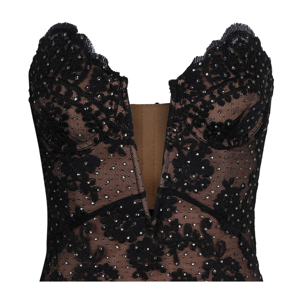 Self Portrait Zwart Strass Kant Maxi Jurk Black Dames