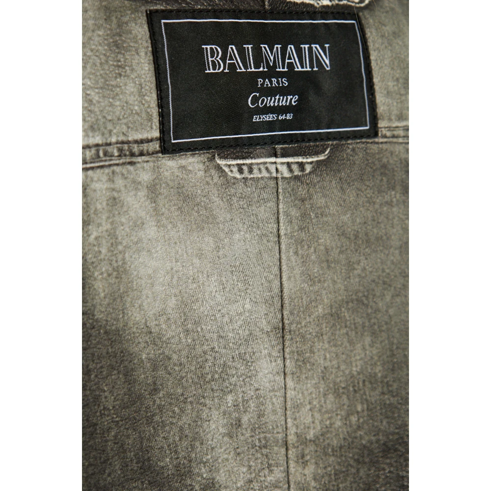 Balmain Leren jas met print Gray Dames