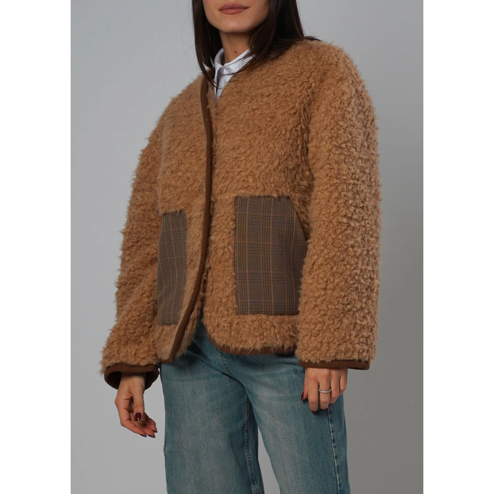 H2O Beige Faux Fur Jas met Contrastdetails Brown Dames