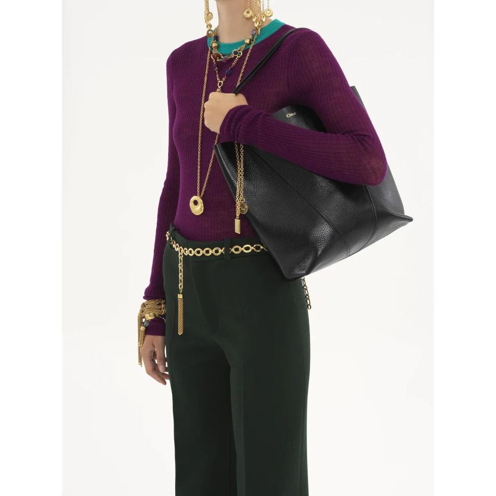 Chloé Zwarte leren handtas met kettinghandvatten Black Dames
