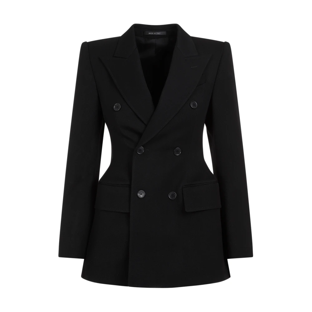Balenciaga Zwart Wol Double-Breasted Jas Black Dames