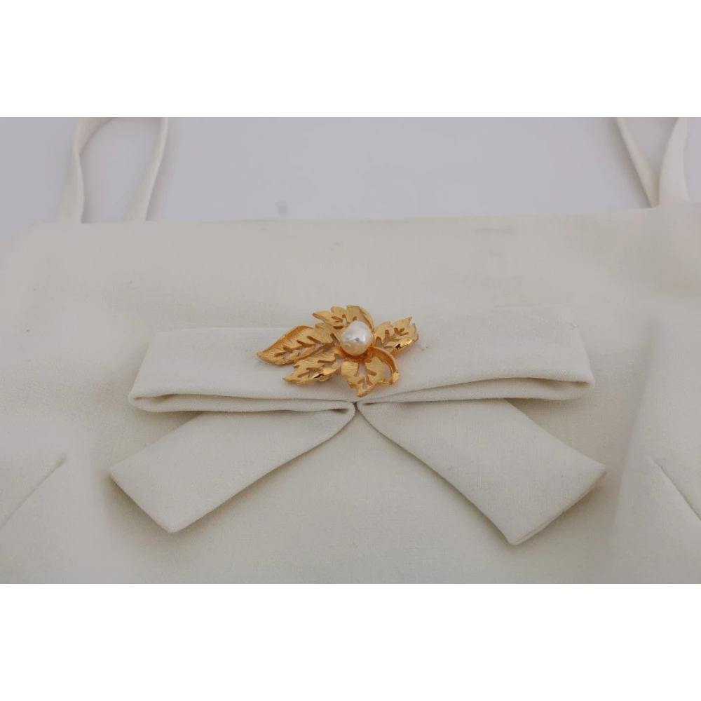Dolce & Gabbana Elegante witte wollen shiftjurk met gouden broche White Dames