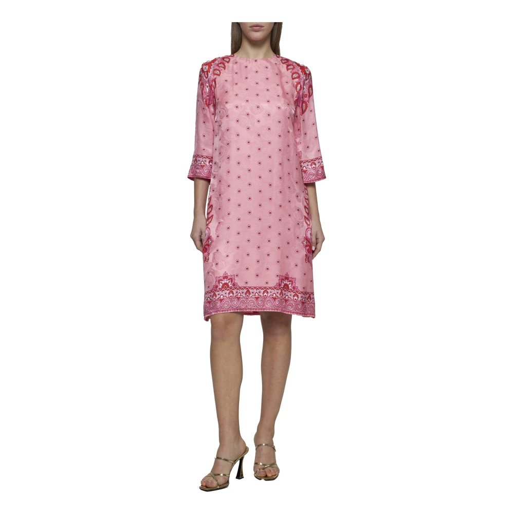 ETRO Roze Bloemen Paisley Jacquard Jurk Pink Dames