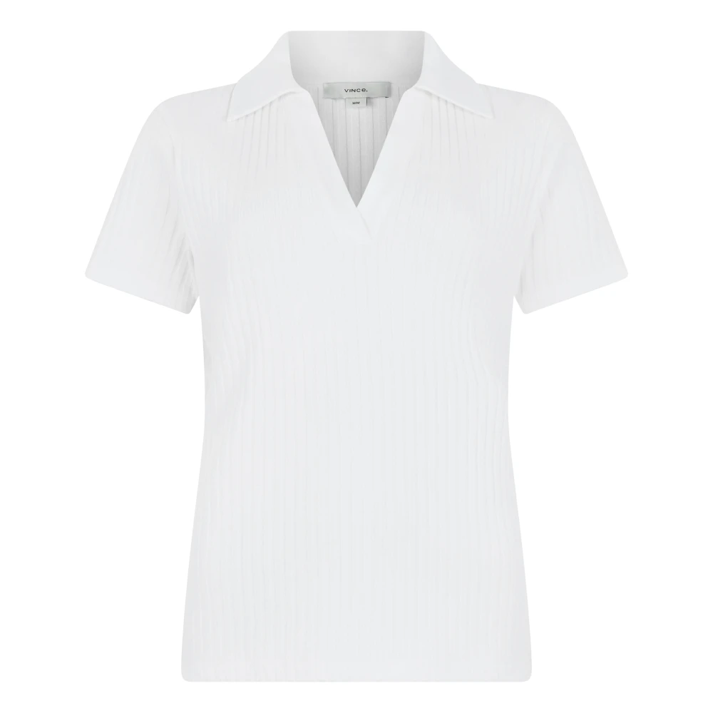 Vince Women's White Ribbed Cotton-Blend Polo Shirt