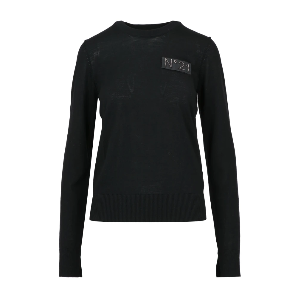 N21 Zwarte Katoenen Crew-Neck Sweater Black Dames