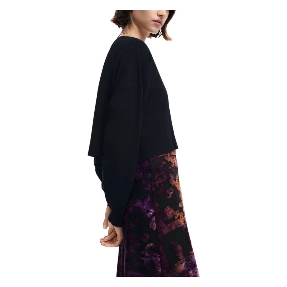 Desigual Zwarte Bedrukte Jurk met Lange Mouwen Multicolor Dames