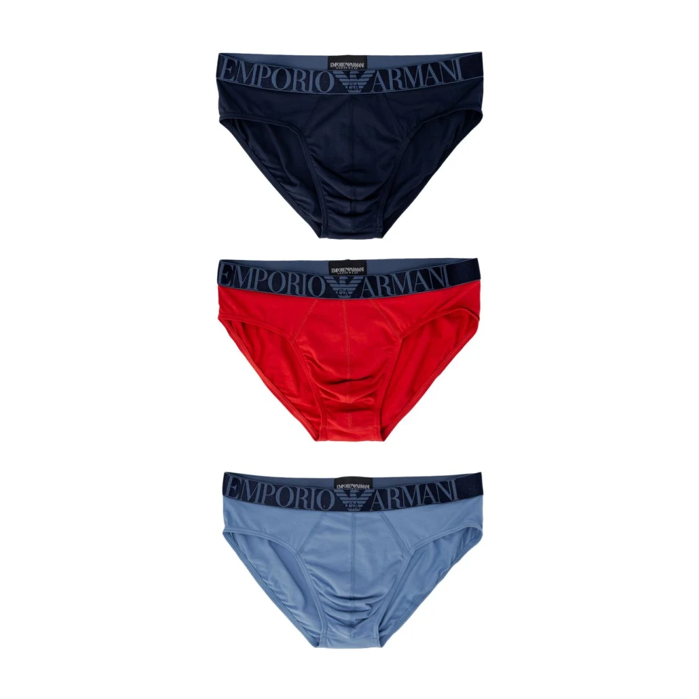Emporio Armani Blauw Print Stretch Katoenen Briefs Multicolor Heren