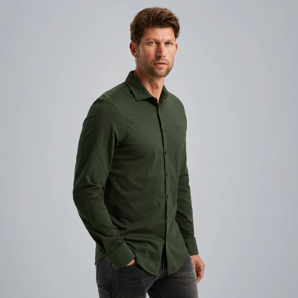 PME Legend Satin Jersey Overhemd met Kent Kraag Green Heren