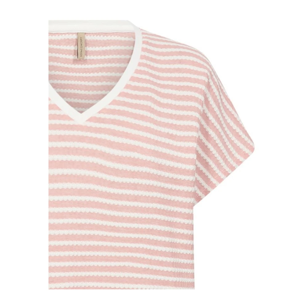 Soyaconcept Gestreept V-hals T-shirt in roze Pink Dames