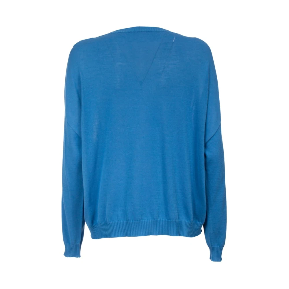 Le Tricot Perugia Katoenen Lange Mouw Ribtop Blue Dames