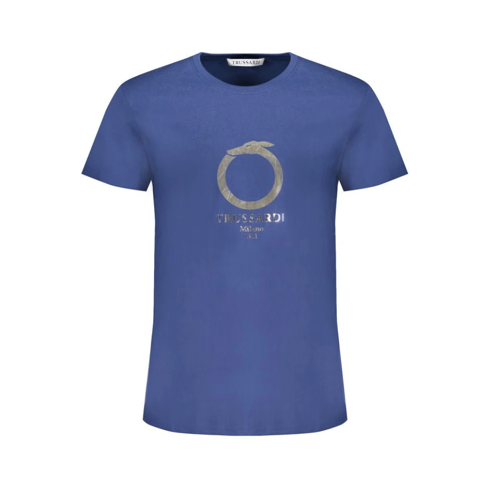 Trussardi Men's Blue T-Shirts,, Cotton Printed Logo T-Shirt 2XL