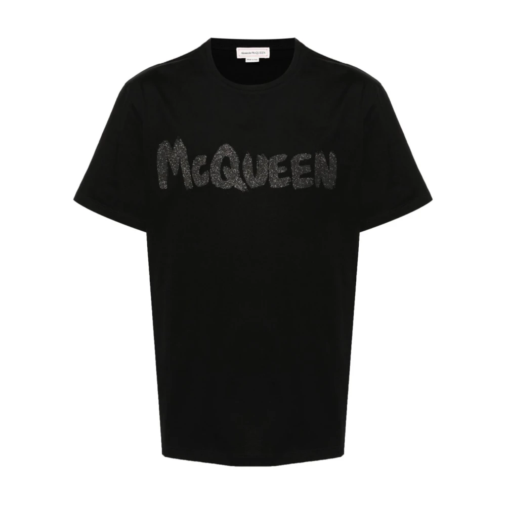 Alexander mcqueen Glitter Logo Print Crew Neck T-shirt Black Heren
