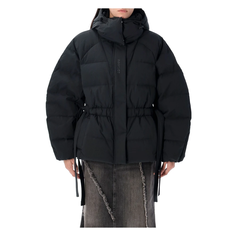 Ganni Zwarte Tech Oversized Pufferjas Black Dames