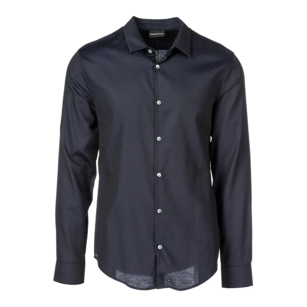 Emporio Armani Slim Fit Blauw Katoenen Overhemd met Polka Dot Print Blue Heren