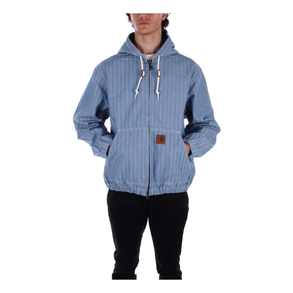 Carhartt WIP Denim Hooded Jas Logo Rits Zakken Blue Heren