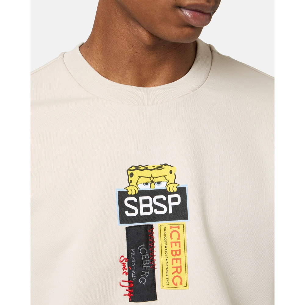 Iceberg Poeder witte crewneck sweatshirt in scuba stof en logo Beige Heren