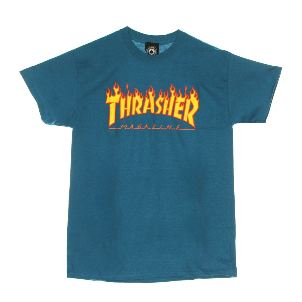 Thrasher Flame Tee Blauw Geel Korte Mouw T-shirt Blue Heren