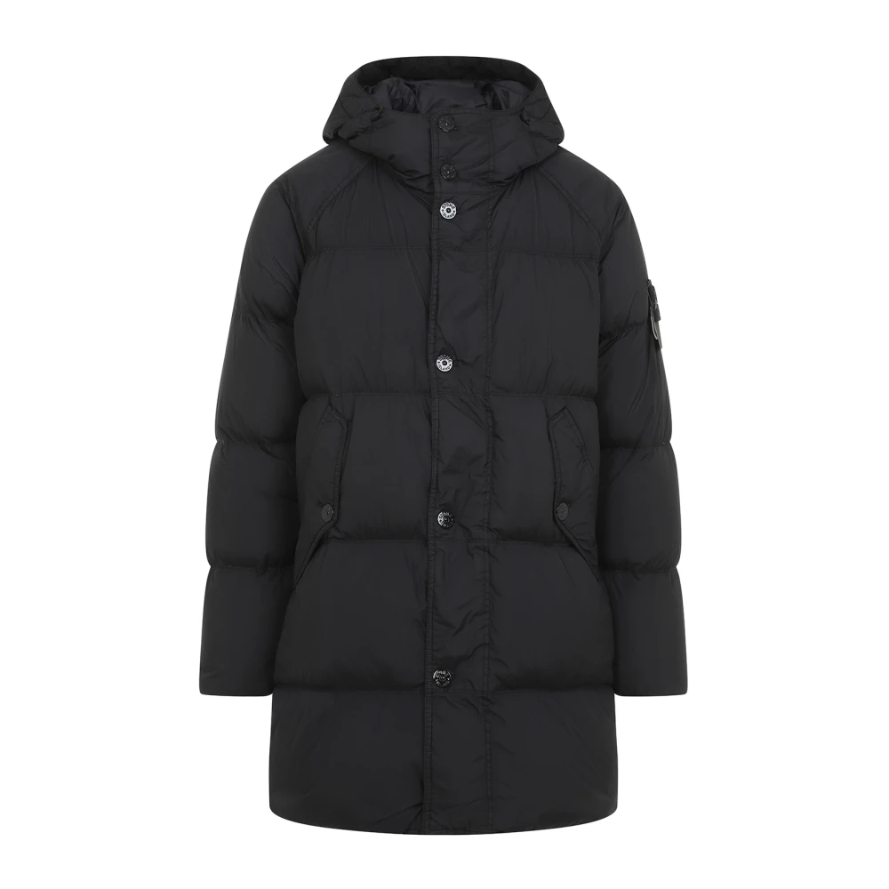 Stone Island Zwarte Gewatteerde Jas Aw24 Black Heren