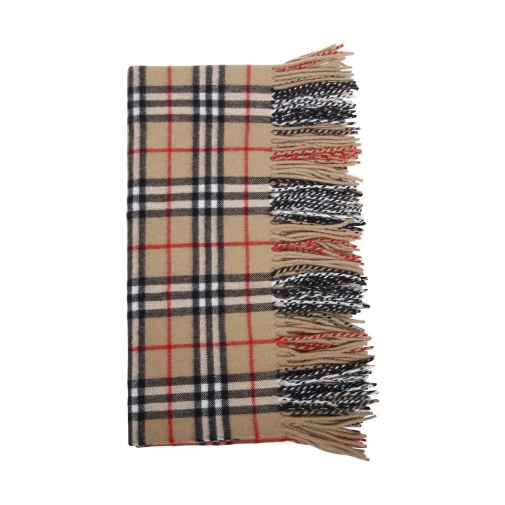 Burberry Vintage Geruite Sjaal met Franje Randen Beige Unisex