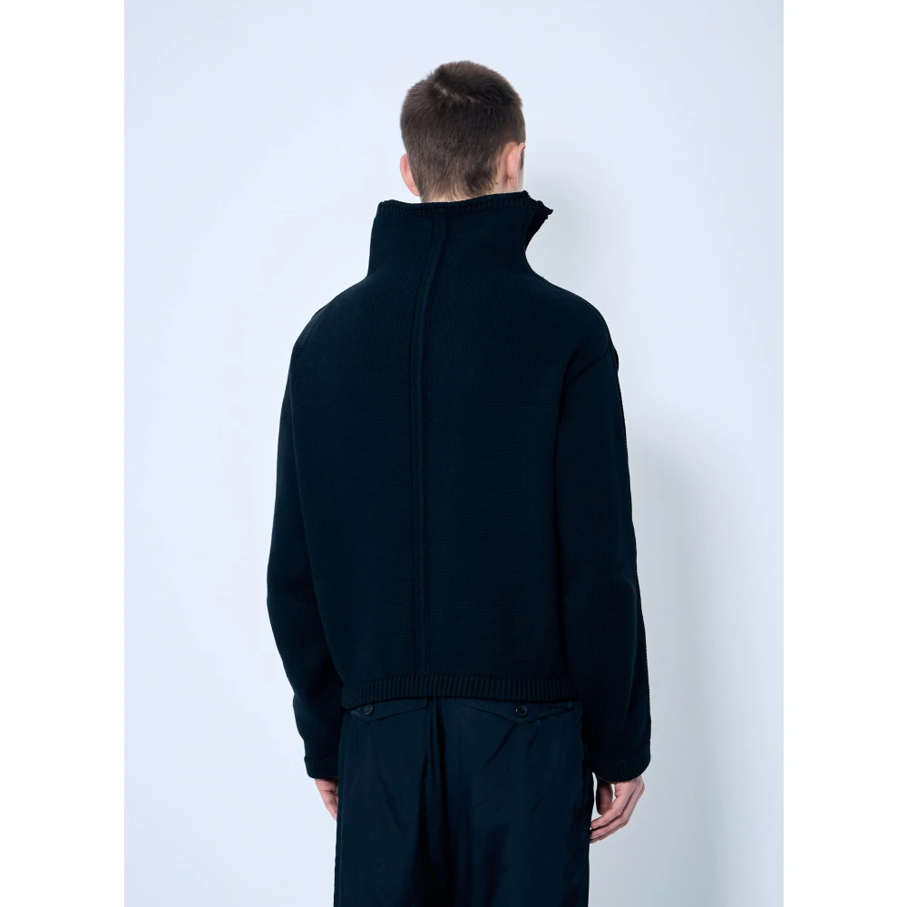 Dries Van Noten Gebreide trui met schuine rits Black Heren