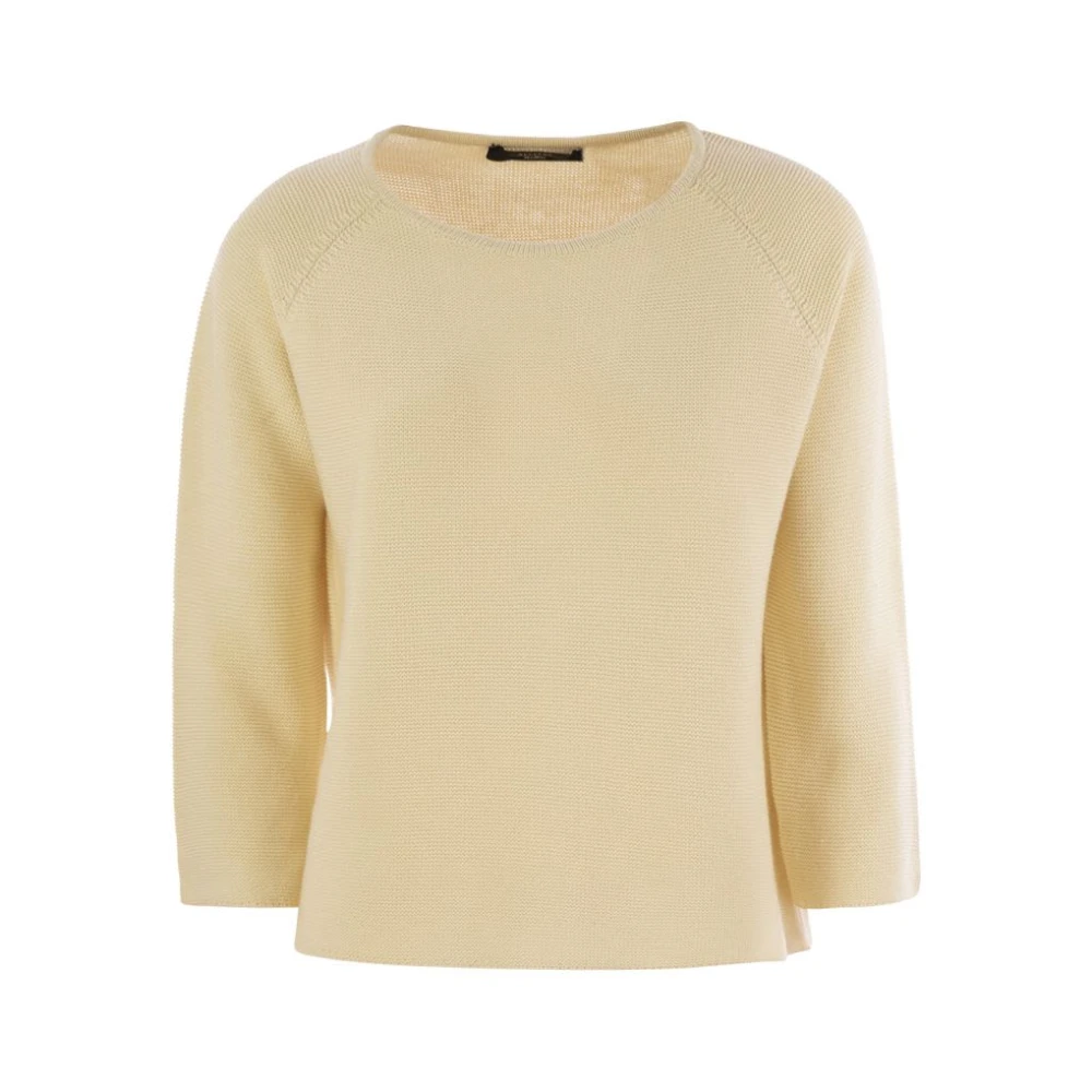 Weekend Max Mara Vrouw Beige Truien & Vesten Dames, L, Katoen, Boot-Hals Trui