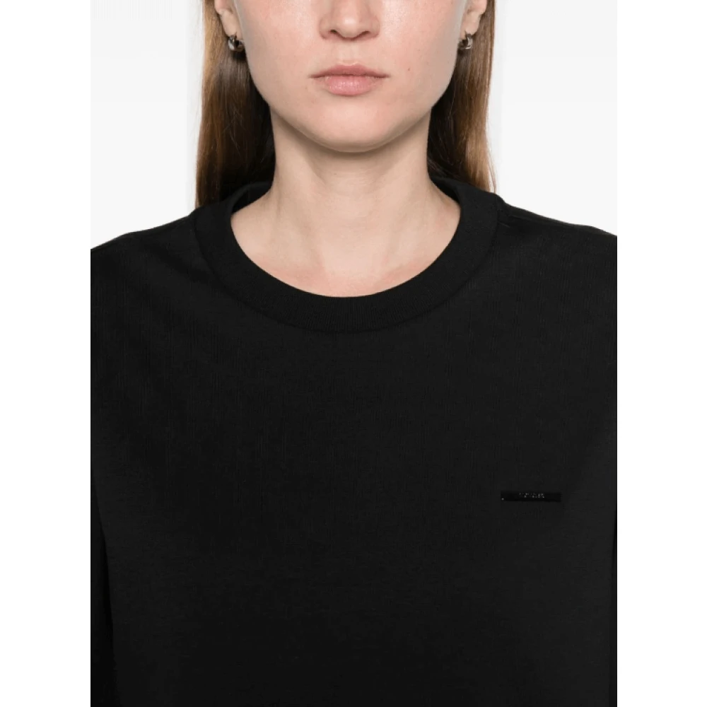 Moncler Zwart Logo Plaque Sweatshirt Jersey Textuur Black Dames