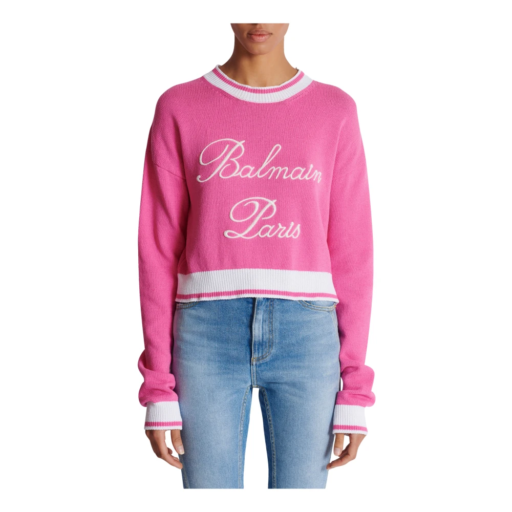 Balmain Handtekening gebreide trui Pink Dames