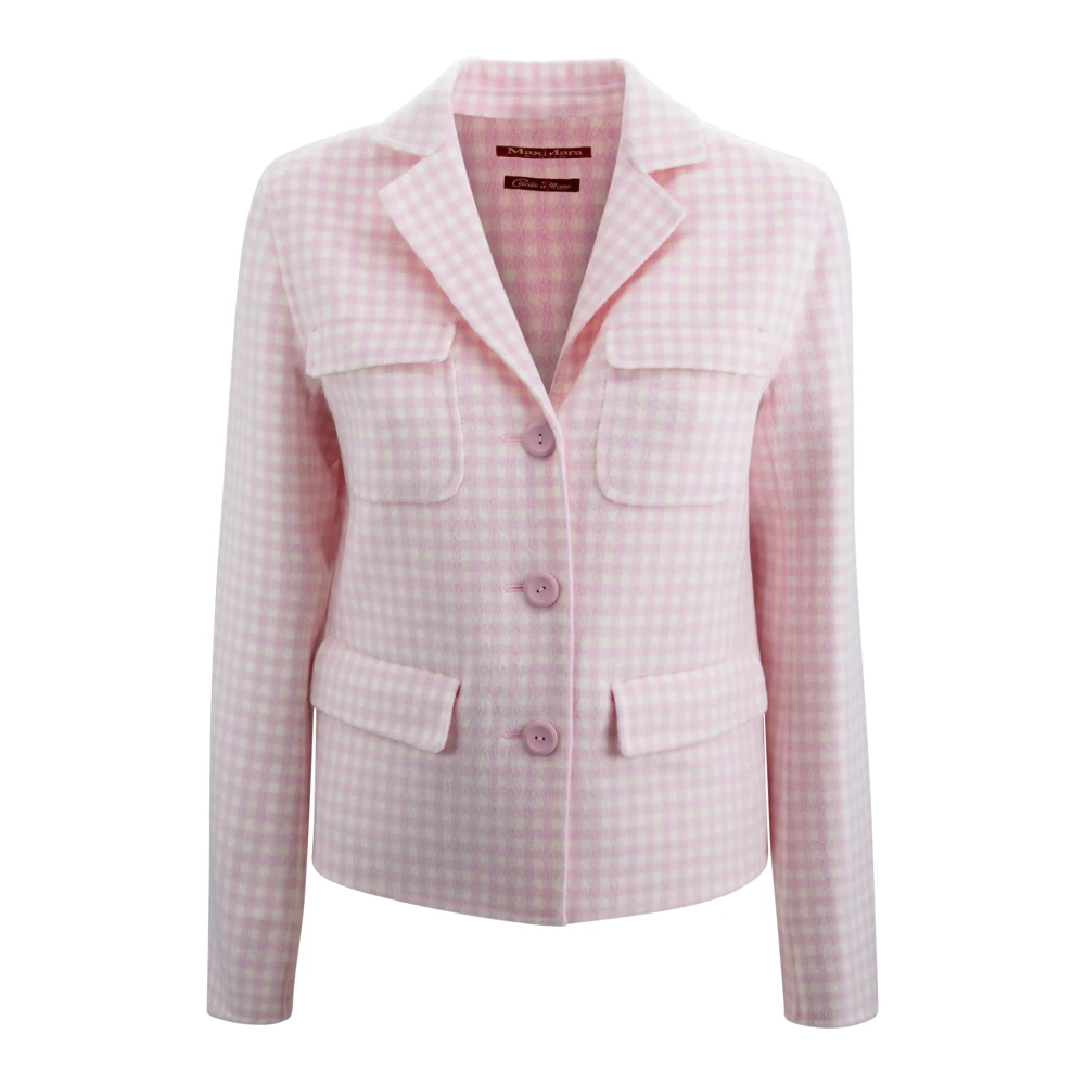 Max Mara Studio Wollen Vichy Jas Dubbele Rij Knopen Pink Dames