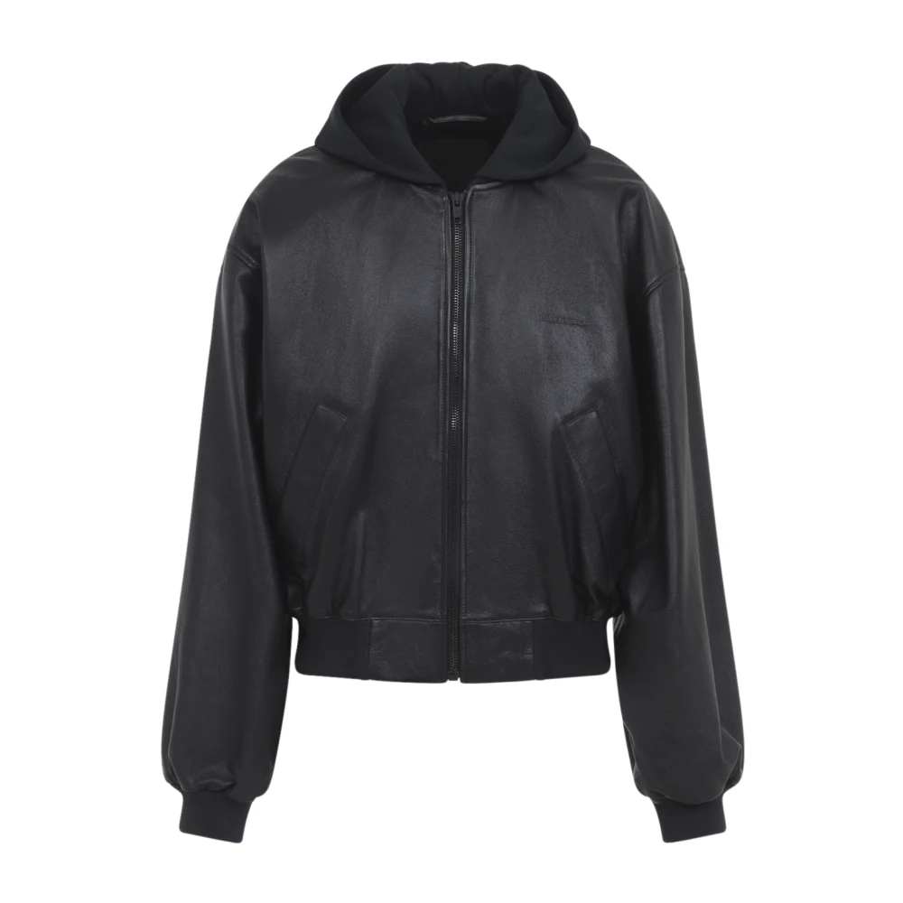 Balenciaga Men's Black Patched Hooded Jacket - Leather Jackets - M - Jackets