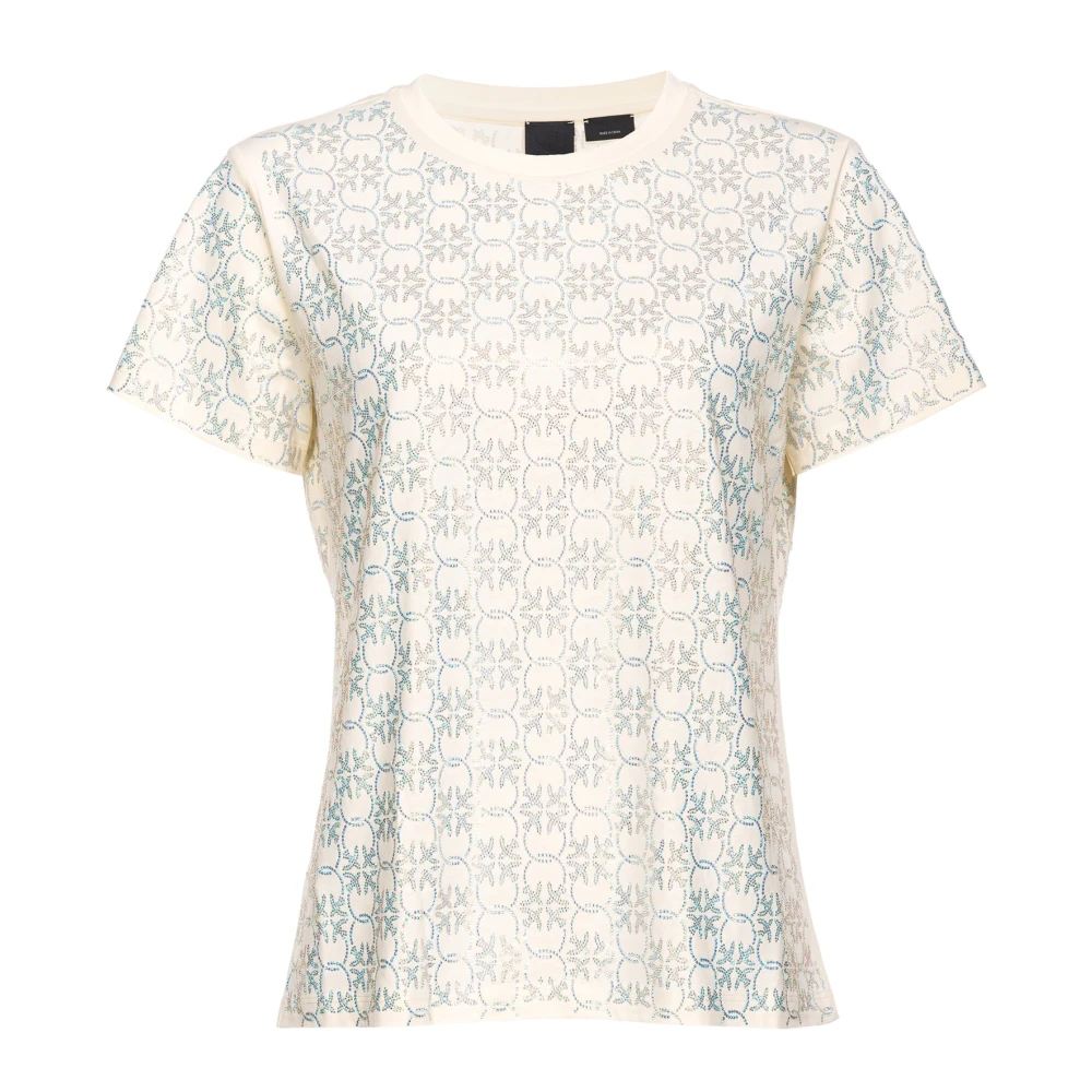 pinko Love Birds Rhinestone T-shirt Beige Dames
