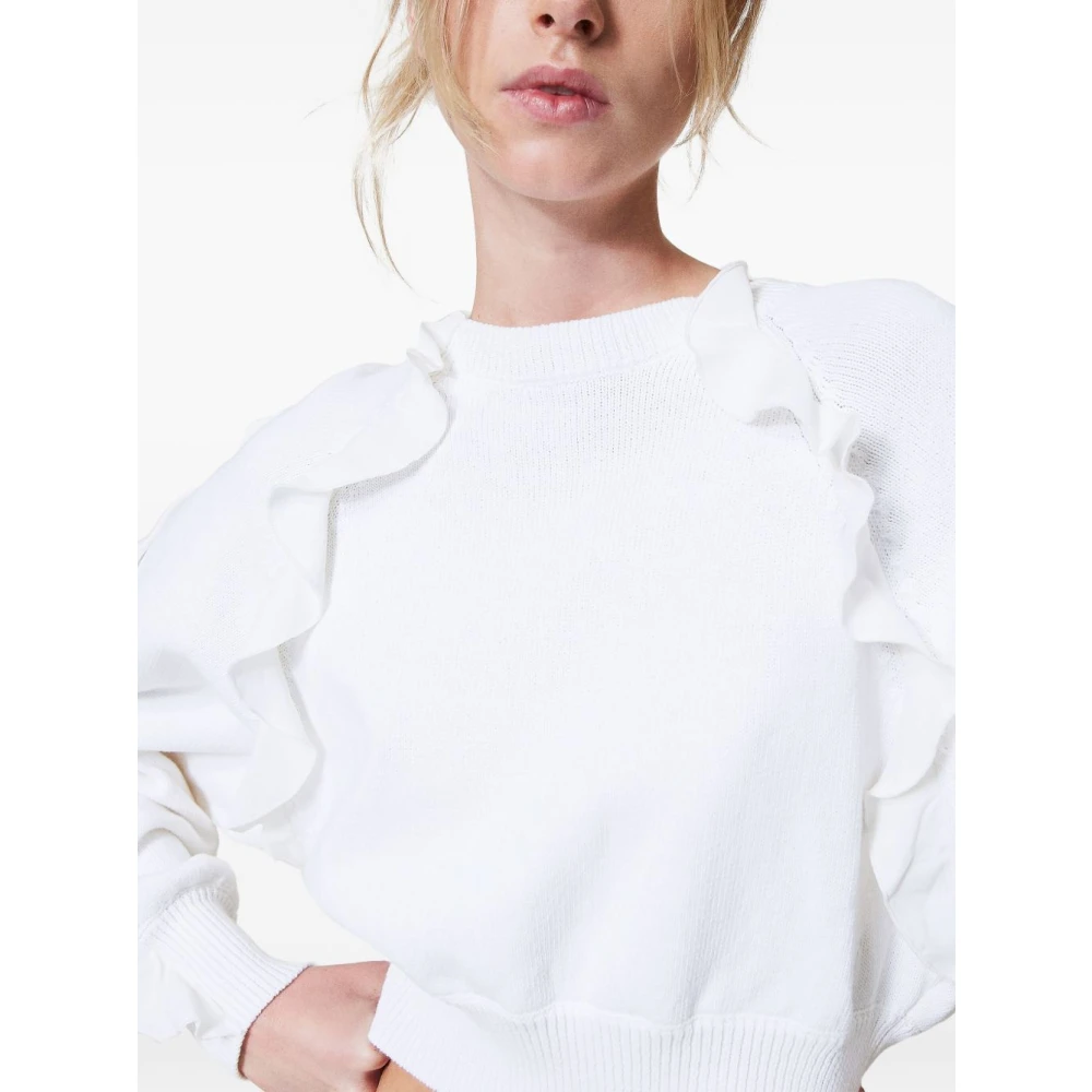 Twinset Witte Geborduurde Logo Crew Neck Sweaters White Dames