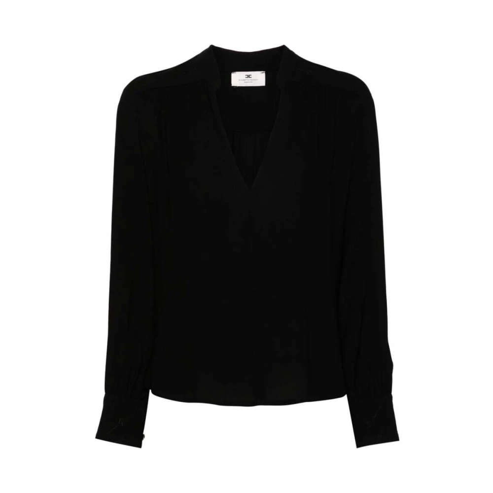 Elisabetta Franchi Zwarte V-hals shirt met decoratieve stiksels Black Dames