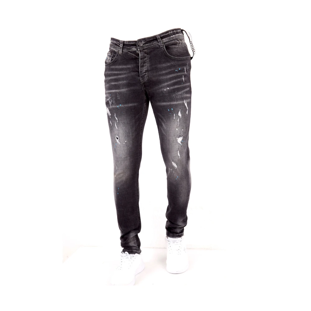 True Rise Slim Fit Jeans med Distressed Effekt - Dc-007 Black, Herr