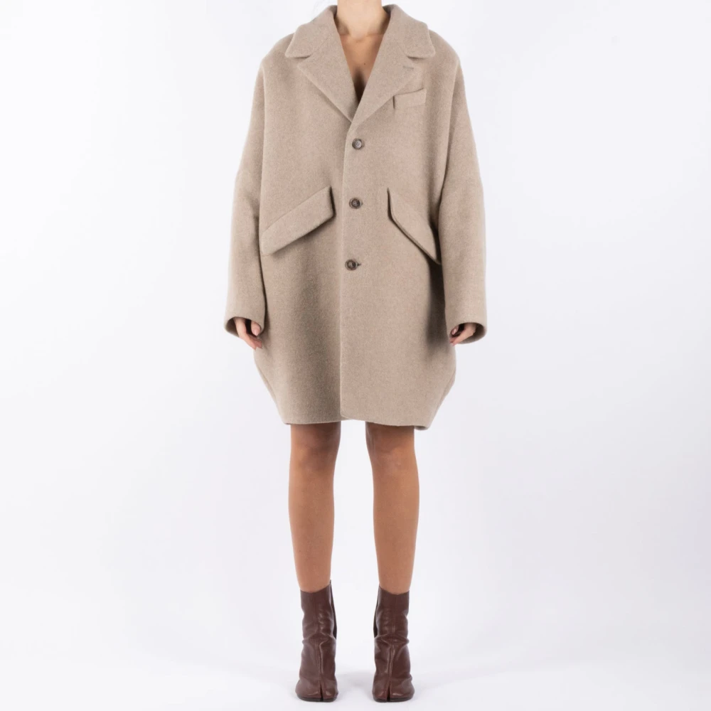 MM6 Maison Margiela Beige Wollen Jas Gray Dames