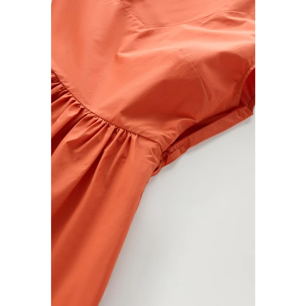 Woolrich Katoenen Popeline Jurk met Wijdvallende Rok Orange Dames