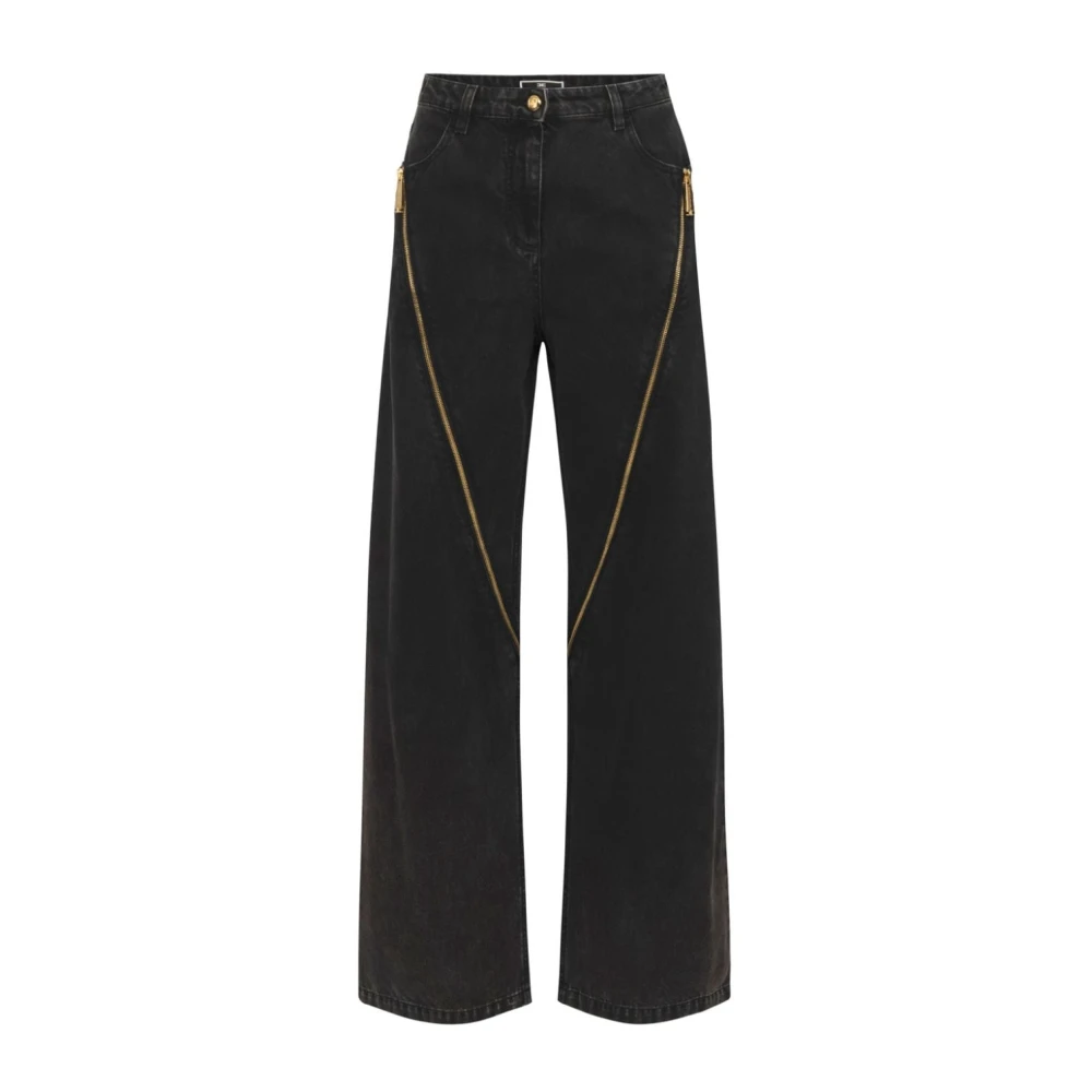Elisabetta Franchi Zwarte Wijde Pijp Rits Voor Jeans Black Dames