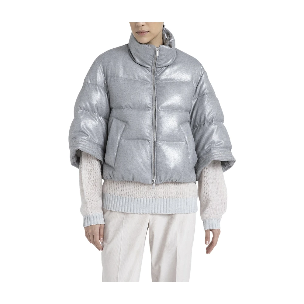 PESERICO Korte donsjas in gelamineerde viscosemix flanel Gray Dames