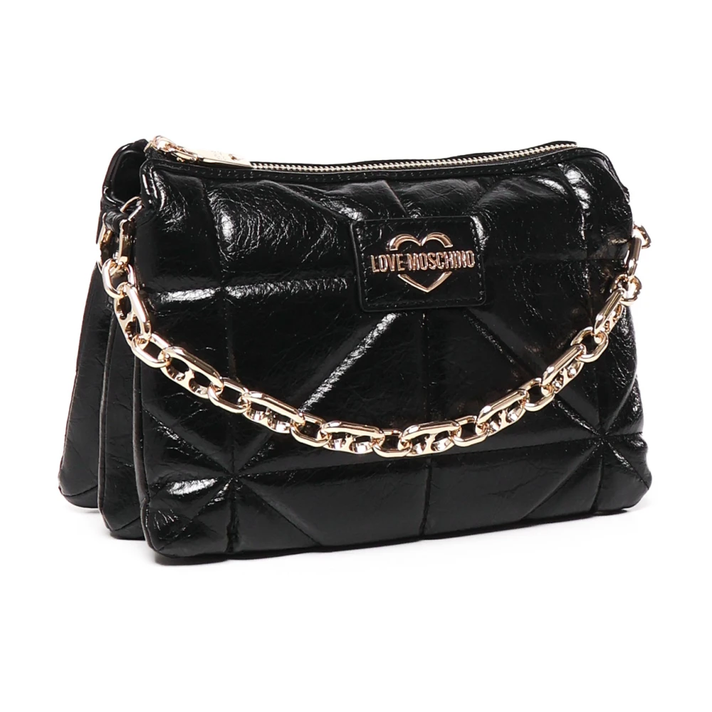 Love Moschino Zwarte schoudertas met geometrisch gewatteerde decoratie Black Dames