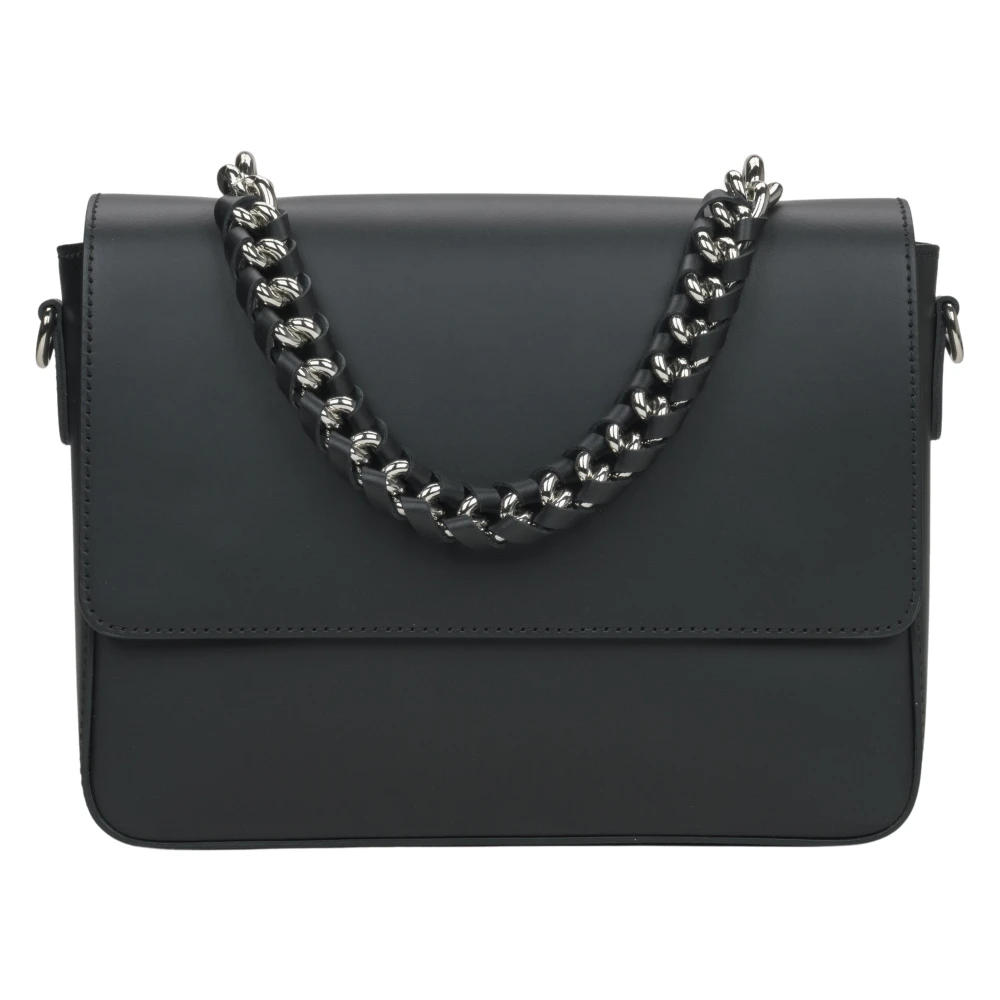 Estro Zwarte schoudertas met kettingriem voor dames gemaakt van premium Italiaans leer Er00115032 Black Dames